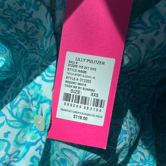 $118 Lilly Pulitzer Tayla Short Sleeve Linen Top Took Me By Sunrise XXSMALL - Picture 6 of 6